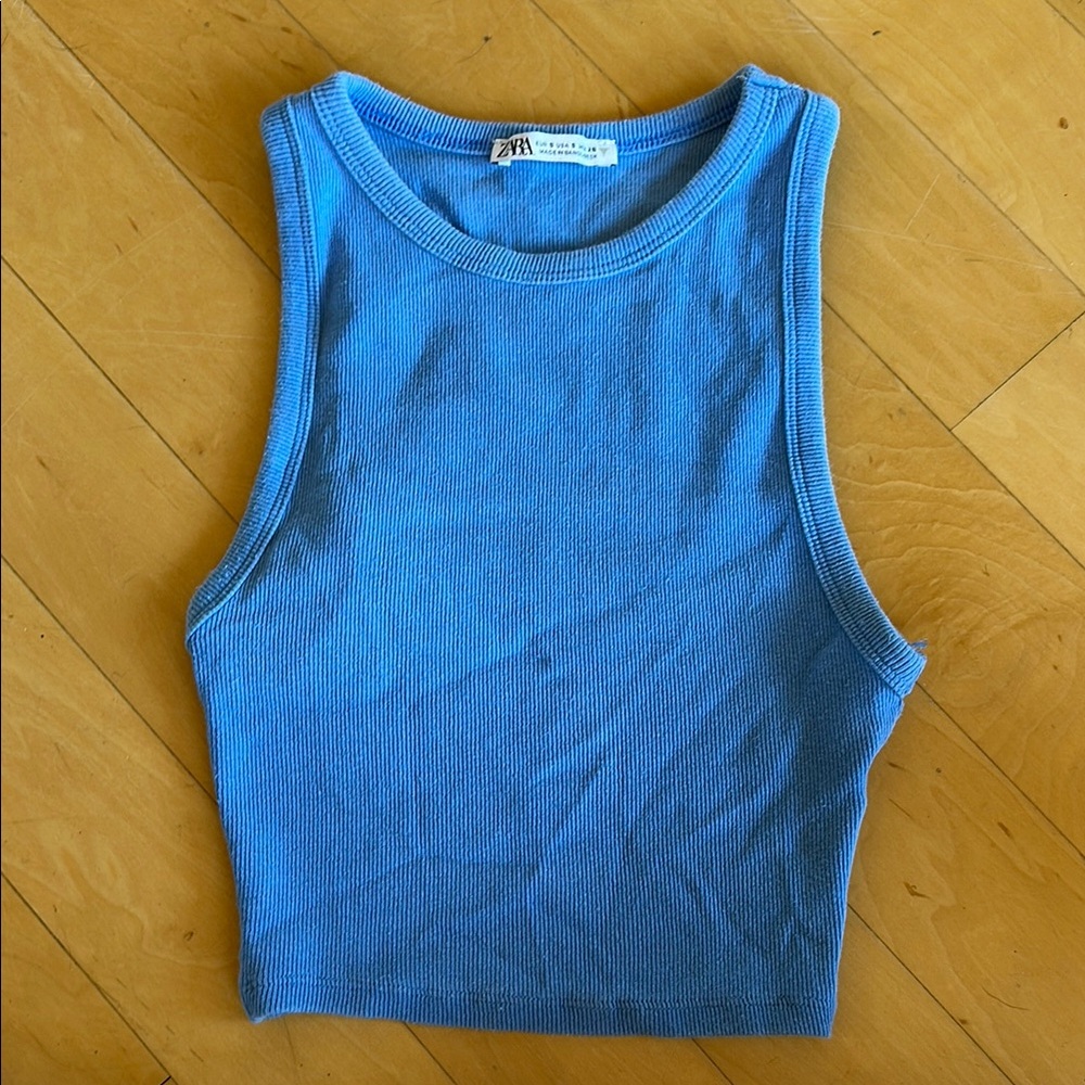 Zara Blue Cropped Fitted Tank Top